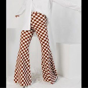 NWT! Free People Just Float On Flare Jean Checked Brandy Frayed | Size 27